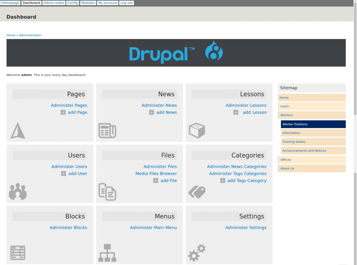 Esempio del back end di Drupal