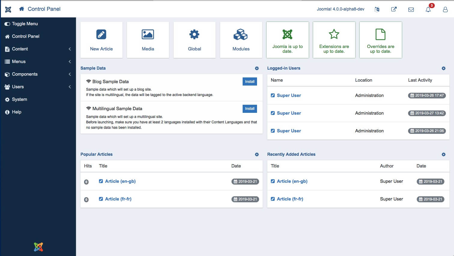 Menu del CMS Joomla!