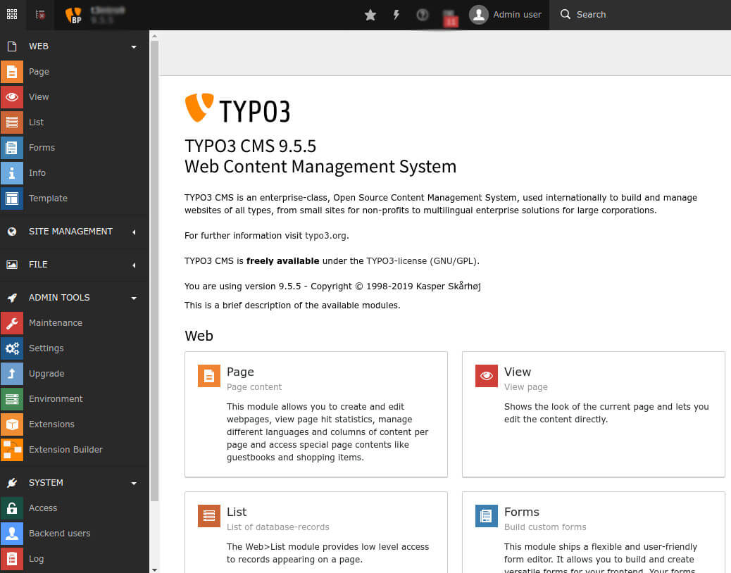 Menu del CMS Typo3