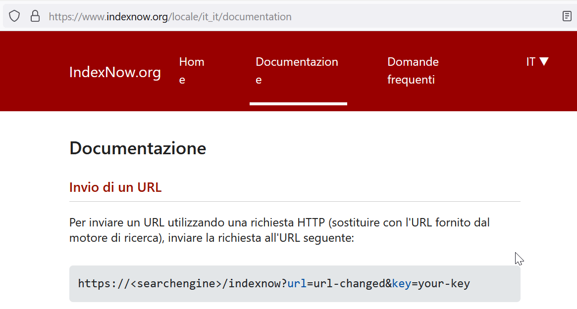 Esempio istruzioni uso IndexNow