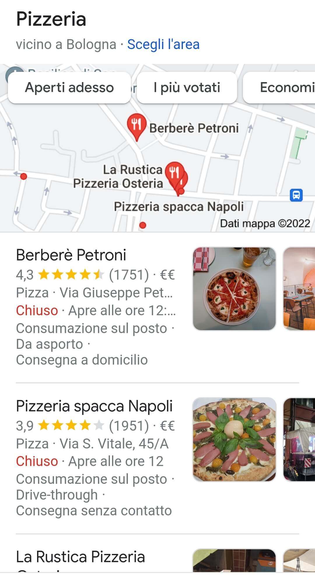 Esempio di serp Google per ricerche locali