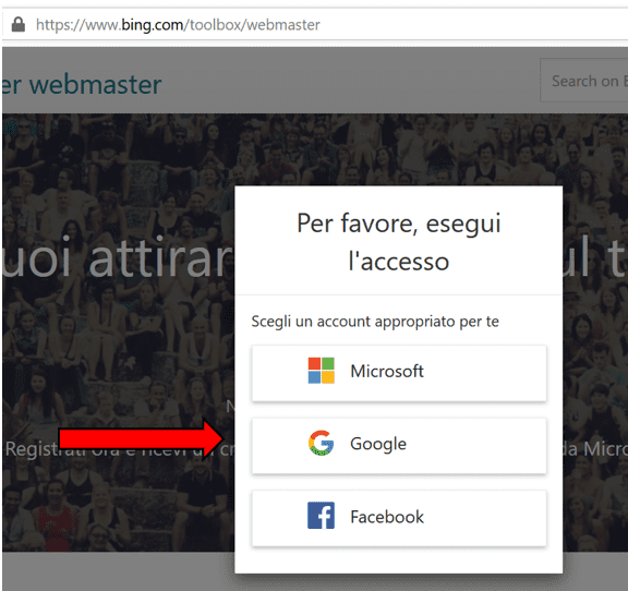 Bing Webmaster accessi con vari account