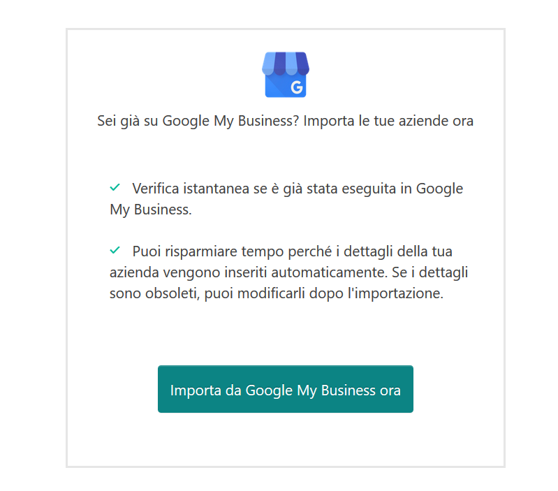 esempio per importare i dati da eventuale schda già esistente di Google My Business